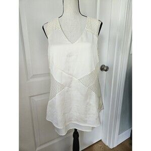 H By Halston Mixed Media Tank‎ Ivory Satin And Lace, women's Size 8